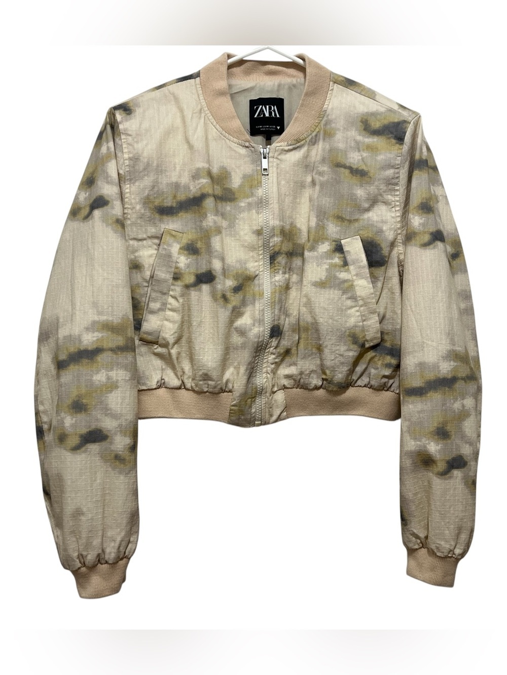 Zara Women’s Size M US Long Sleeve Round Neck Bomber Jacket Beige Casual - Picture 2 of 16